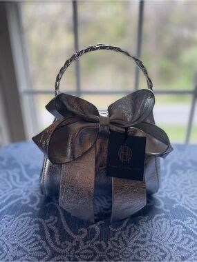 House of Harlow 1960 Silver Metallic Bow Top-Handle Mini Bag